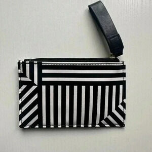Black and White Striped Wristlet Pouch - Small 4x3 Inch Zipper Wallet